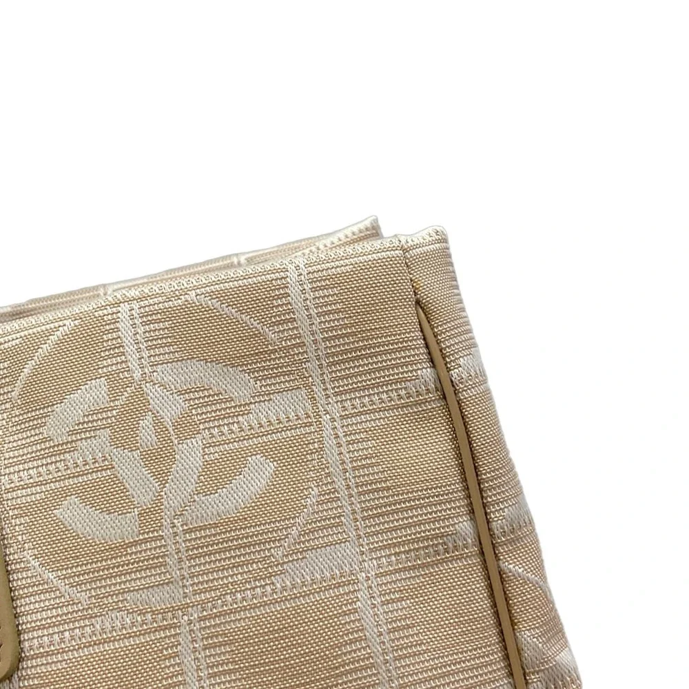 Chanel New Travel Line Tote MM Tote Bag Beige White Nylon Jacquard Leather